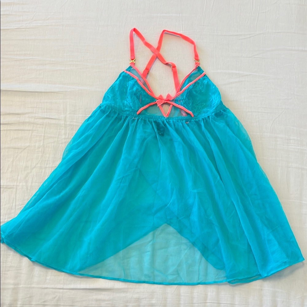 Victoria Secret Teal and Neon Coral Babydoll Lingerie